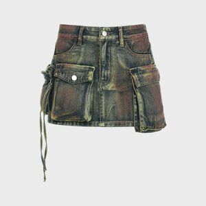 Street Multicolor Denim Pockets Bottom Skirt